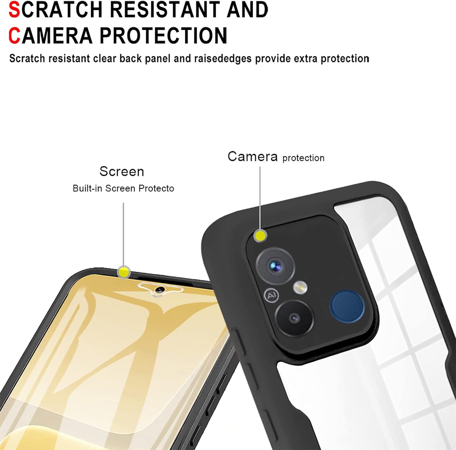 Ysnzaq Funda transparente envolvente completa para Xiaomi Redmi 12C 6.71 “, cubierta de teléfono de protección de pantalla TPU suave con carga