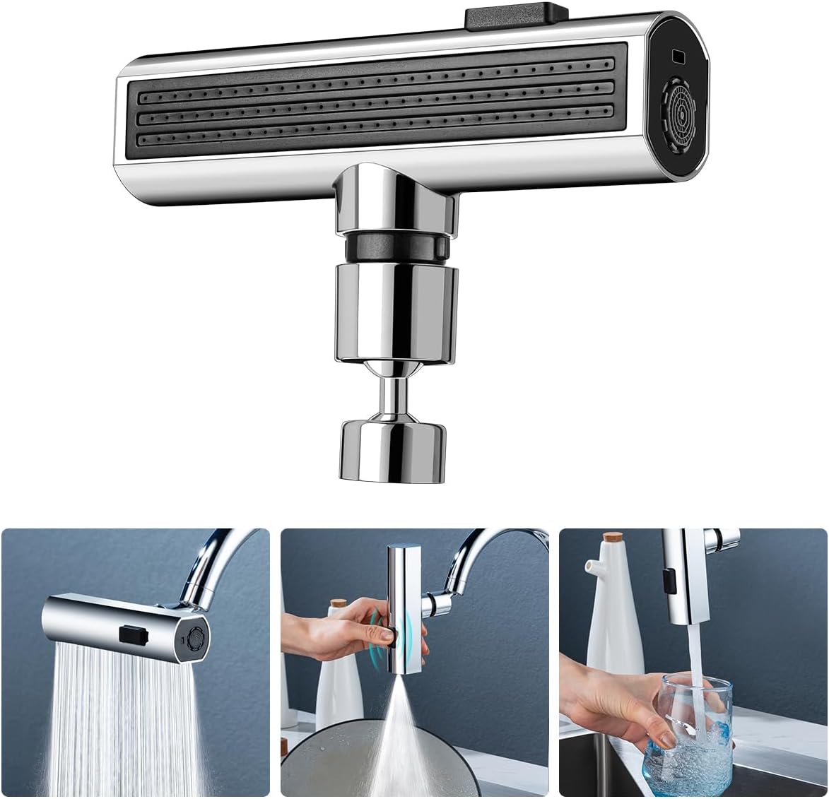 Suteng Grifo de cocina en cascada, grifo de cocina táctil, 3 en 1 de reemplazo de cabezal de grifo de cocina de 360, grifo de fregadero de cocina a