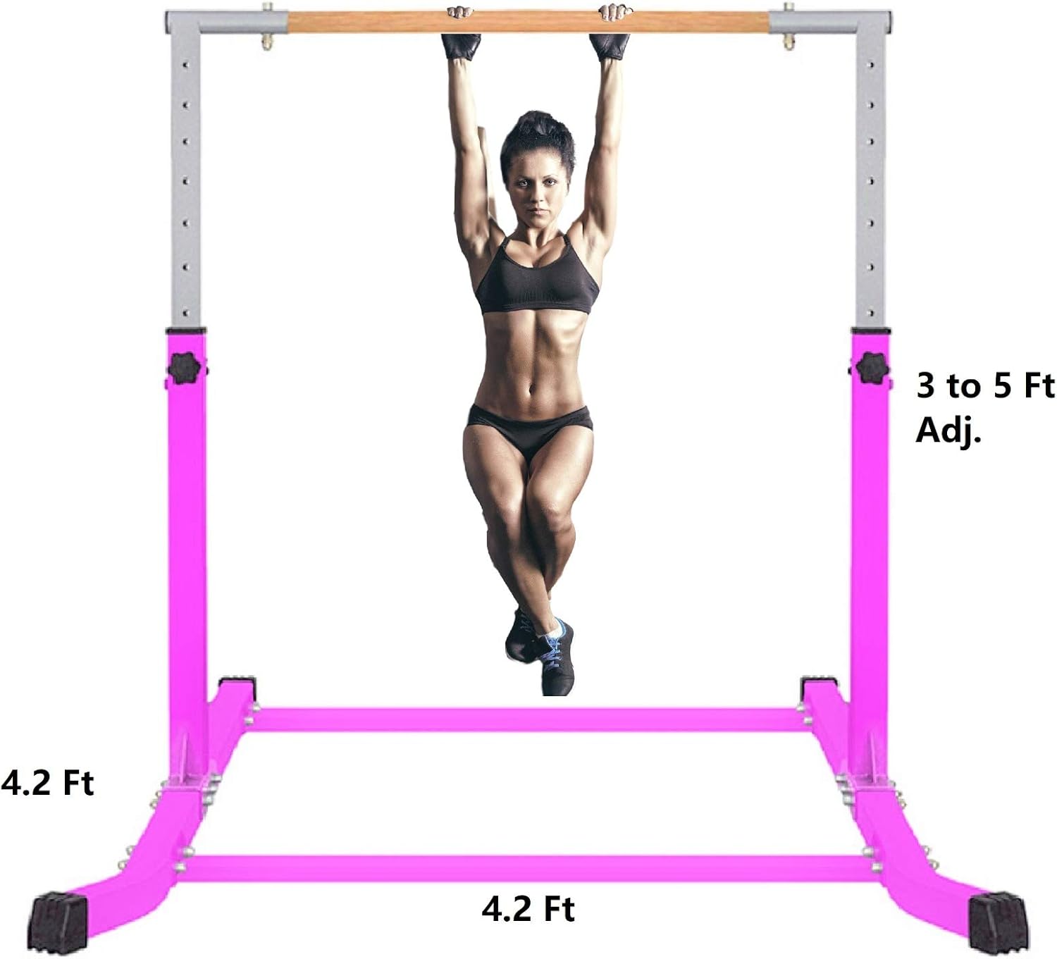 Gimnasia de 5 pies, atlética, barra horizontal, ajustable, Kip Bars, rosa, gimnasia, con guantes gratis, barra de gimnasia, para niños, hogar,