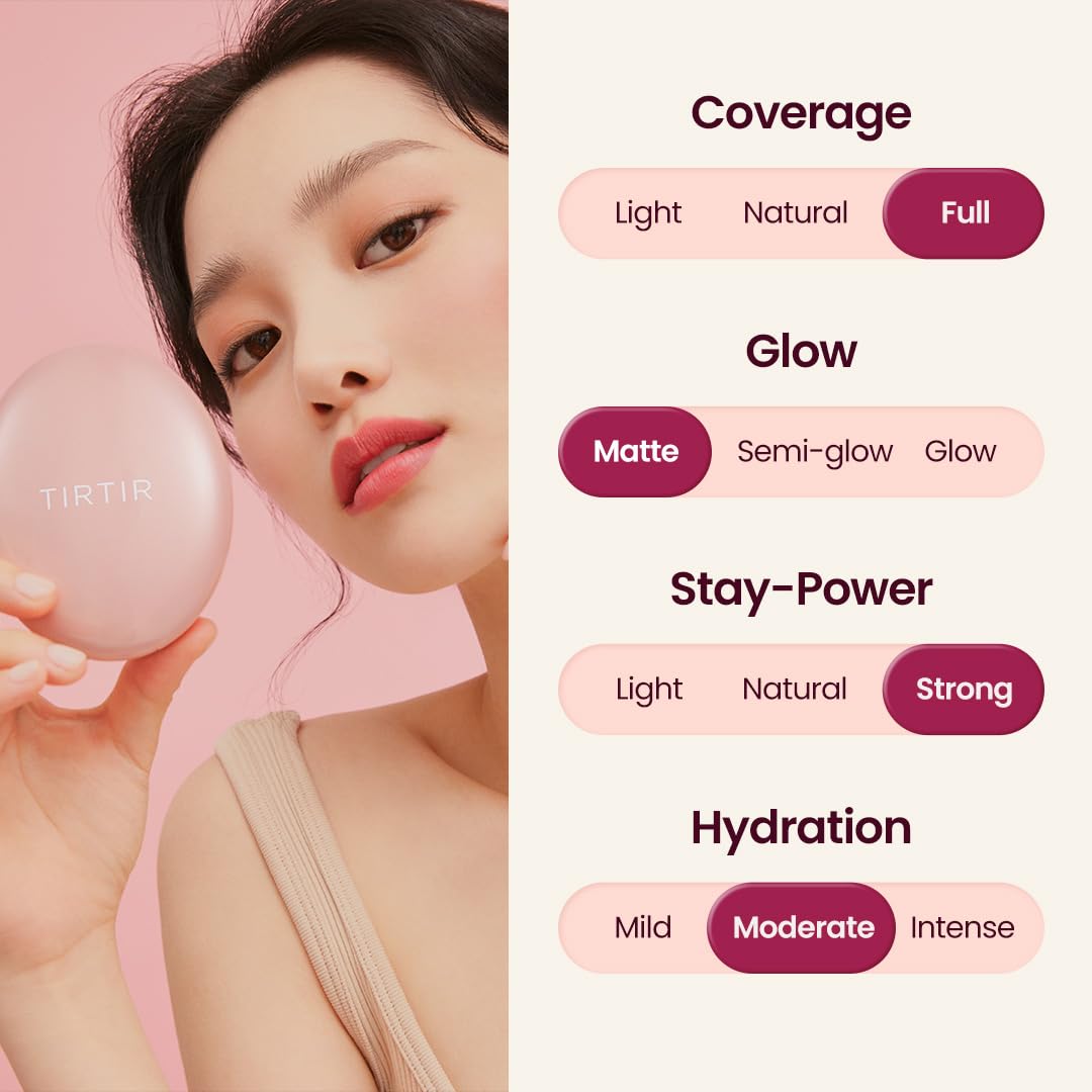 TIRTIR Mask Fit All Cover – Base de maquillaje rosa, alta cobertura, acabado semimate, ligera, impecable, corrige el enrojecimiento, cojín coreano,