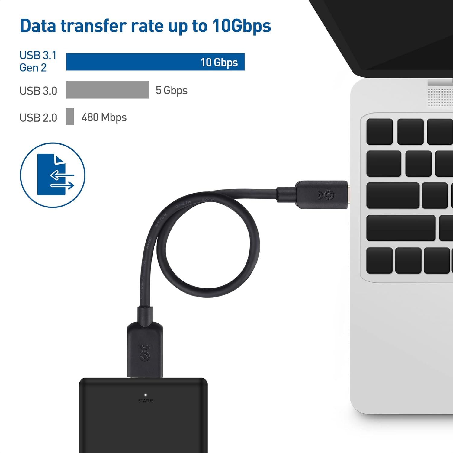 Cable Matters Cable corto USB C a Micro USB 3.0 de 10 Gbps, cable de disco duro USB-C, cable micro B a USBC, compatible con Seagate, LaCie, Toshiba,