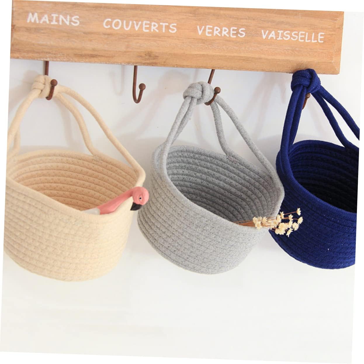Toyvian Cesta de cosas, 2 unidades, cesta de almacenamiento blanca, canasta tejida para plantas, cestas de almacenamiento de algodón, accesorios