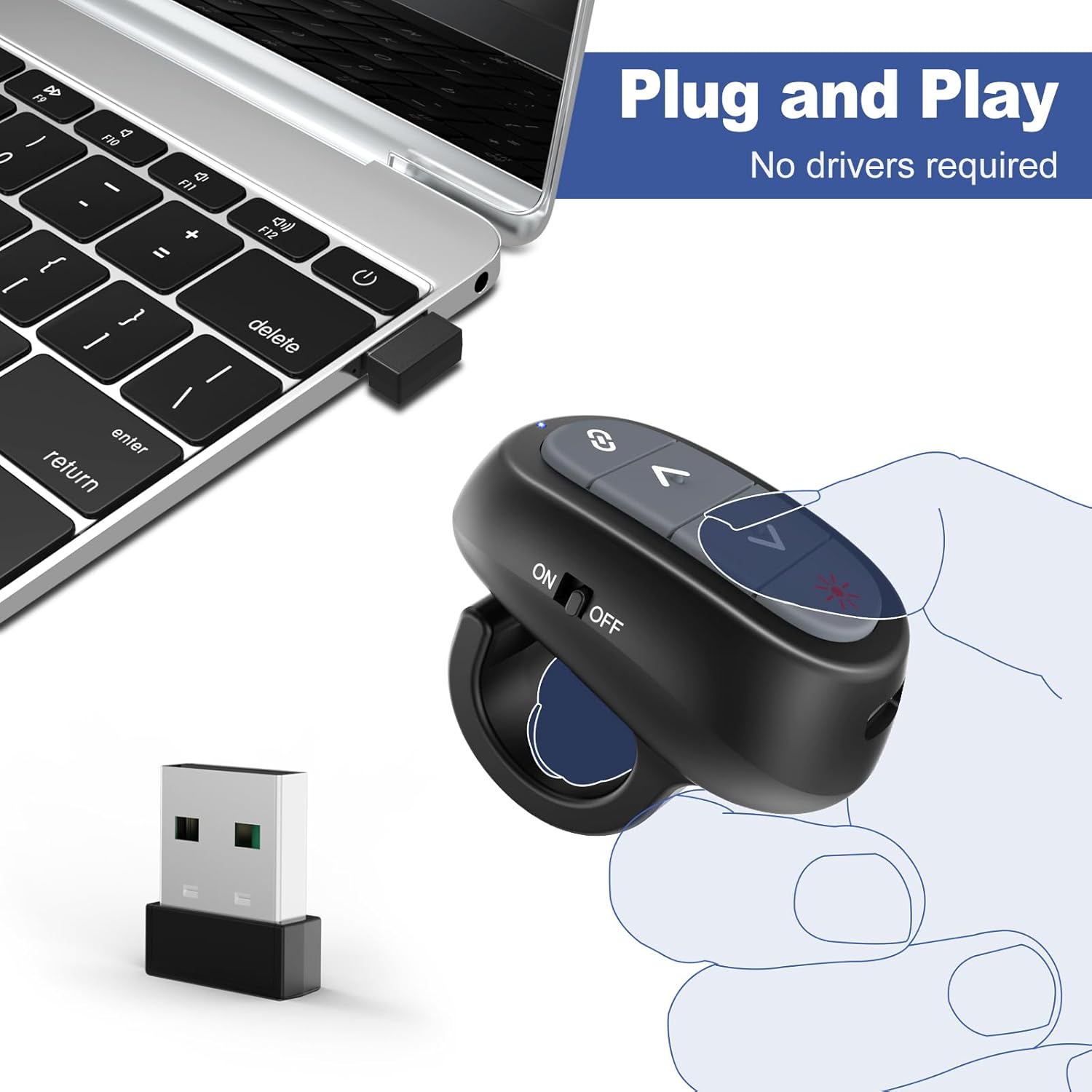 Presentación Clicker PowerPoint Wireless Presenter Remote Puntero láser Clickers de computadora, Hyperlink Finger Ring Project Power Point PPT