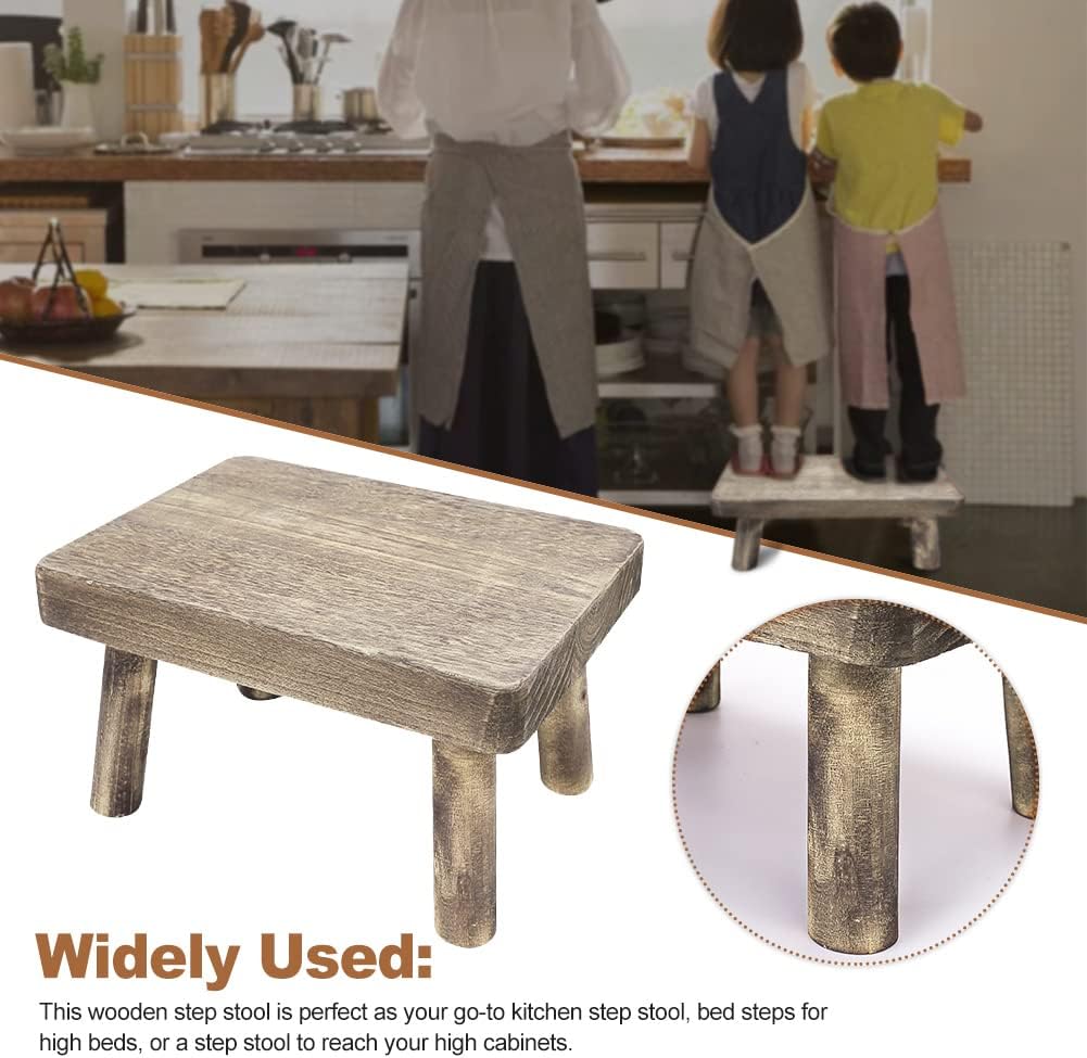 Taburete de madera, taburete de cama para cocina de camas altas, taburete rectangular portátil de madera para niños y adultos, taburete de movilidad