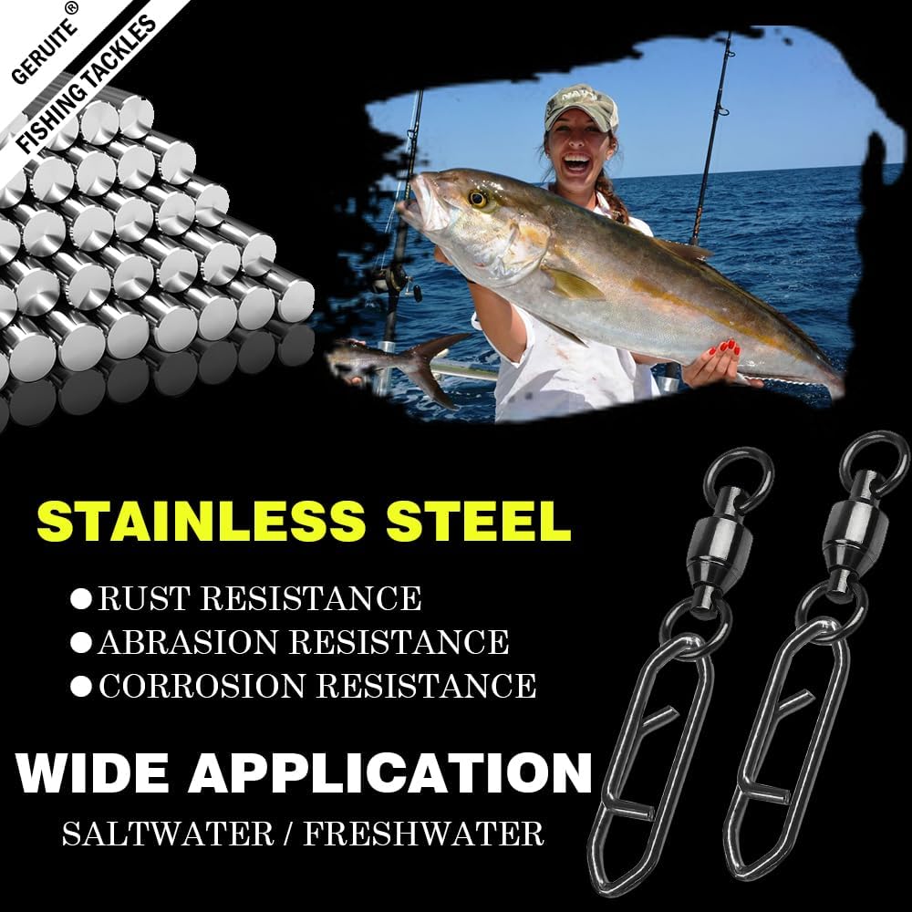GERUITE Snap Pesca Giratorios Rodamiento de Bolas Giratorio de Alta Resistencia Pesca Giratorios de Agua Salada Barril Giratorio de Acero Inoxidable