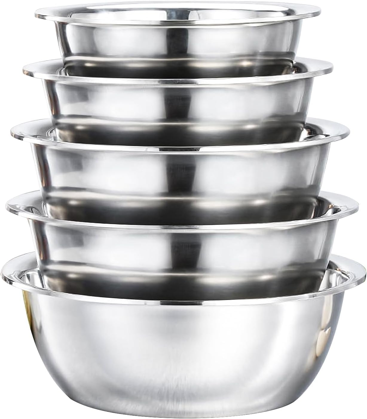 Juego de 5 tazones de acero inoxidable para mezclar de metal para el hogar, 1.52345 cuartos de galón, para el refrigerador, cocina, organizadores de