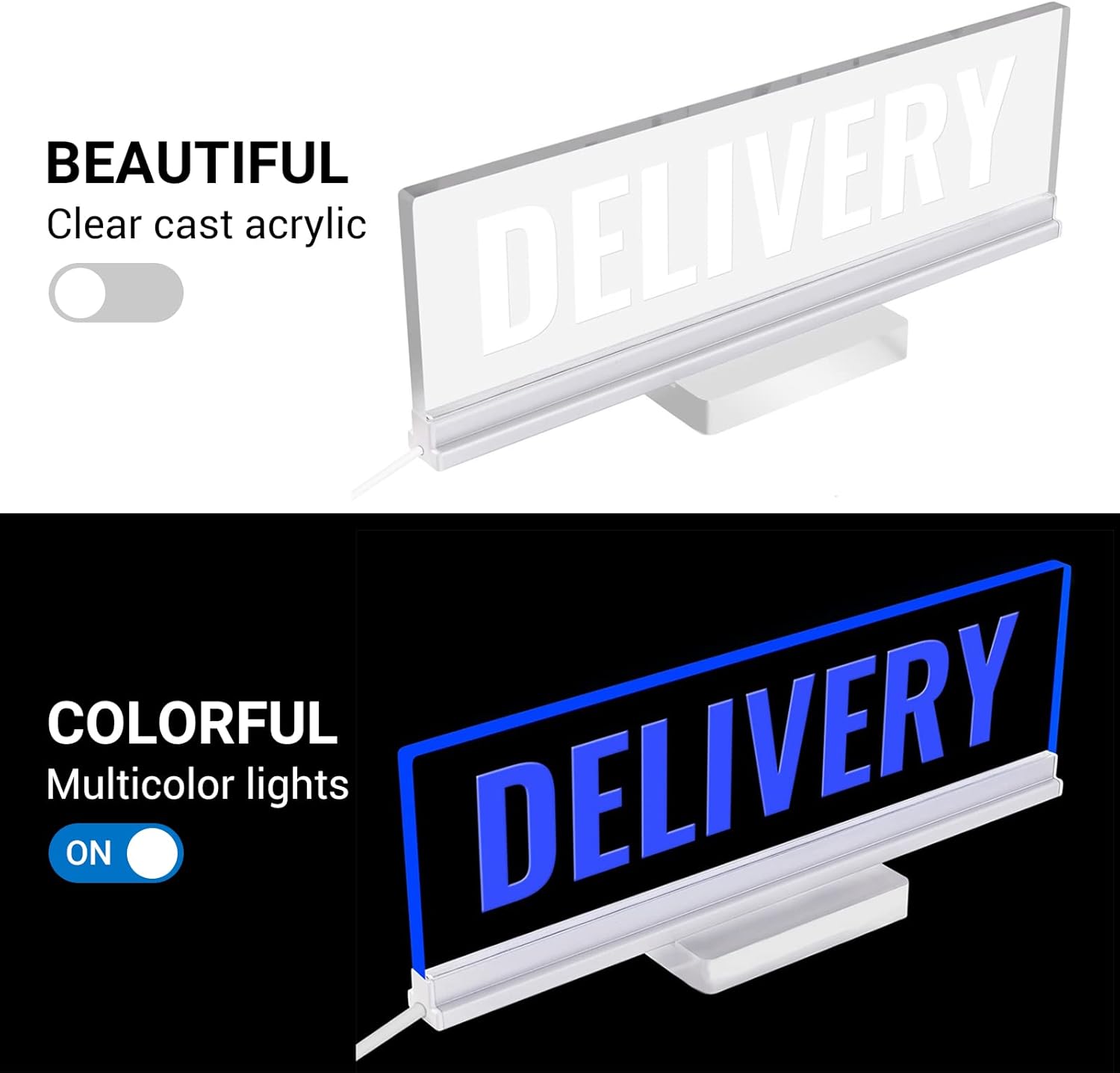 Letrero de luz de entrega para coche que cambia de color alimentado por USB, luces brillantes brillantes para entrega de alimentos, accesorios para