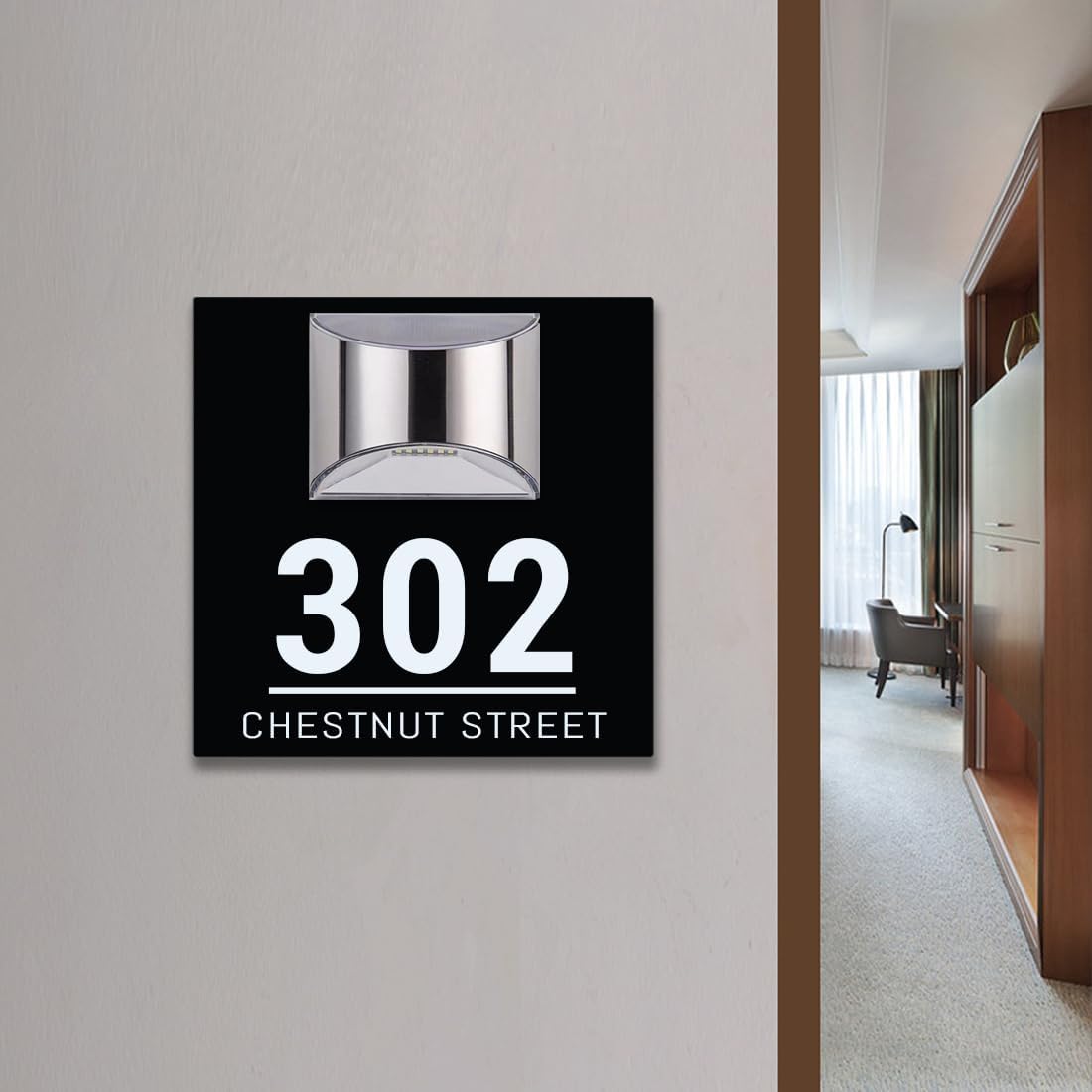 Placa de puerta moderna solar personalizada, placa de dirección iluminada con placa LED personalizada, letrero acrílico iluminado LED, regalo de
