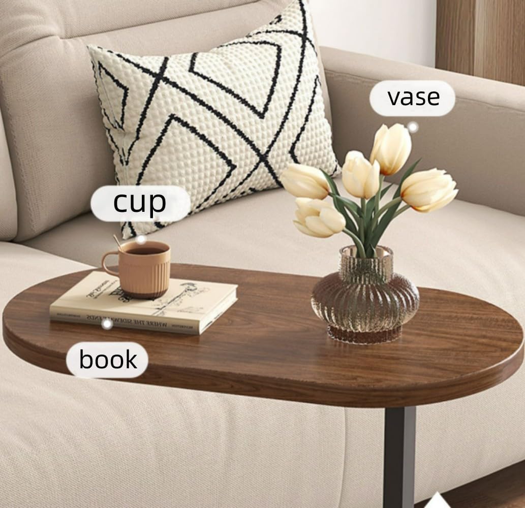 Mesa auxiliar en forma de C y mesa auxiliar para sofá, mesa perfecta para aperitivos con marco de metal para dormitorio, sala de estar y espacios