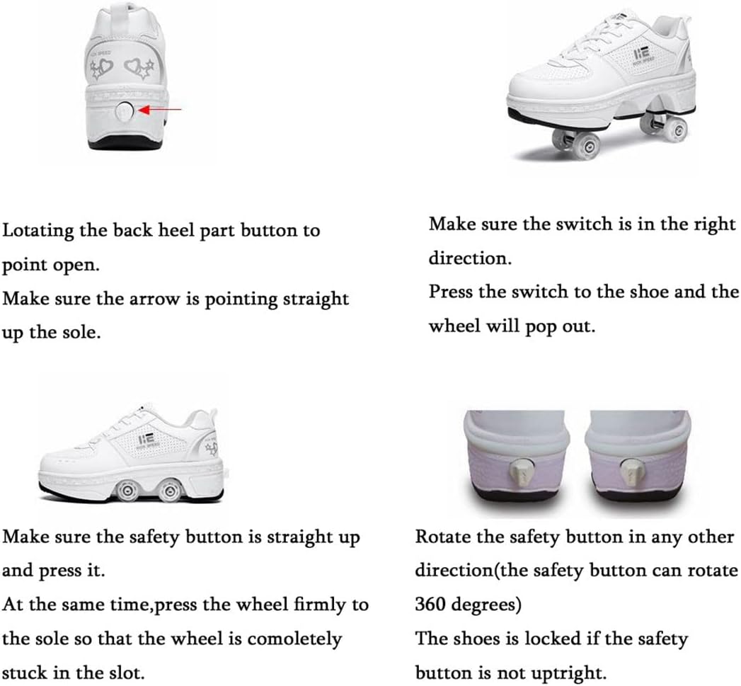 Zapatos de patinaje de cuatro ruedas 2 en 1 con deformación invisible, zapatos de patinaje extraíbles con ruedas