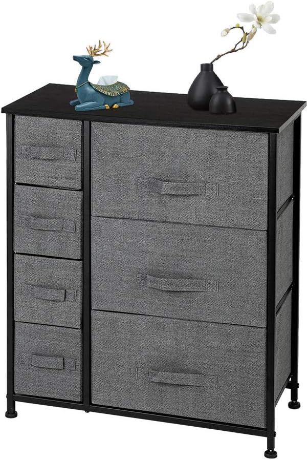 VINGLI Torre de almacenamiento con 7 cajones, baúl organizador de almacenamiento de armario de tela, muebles altos para dormitorio, marco mental