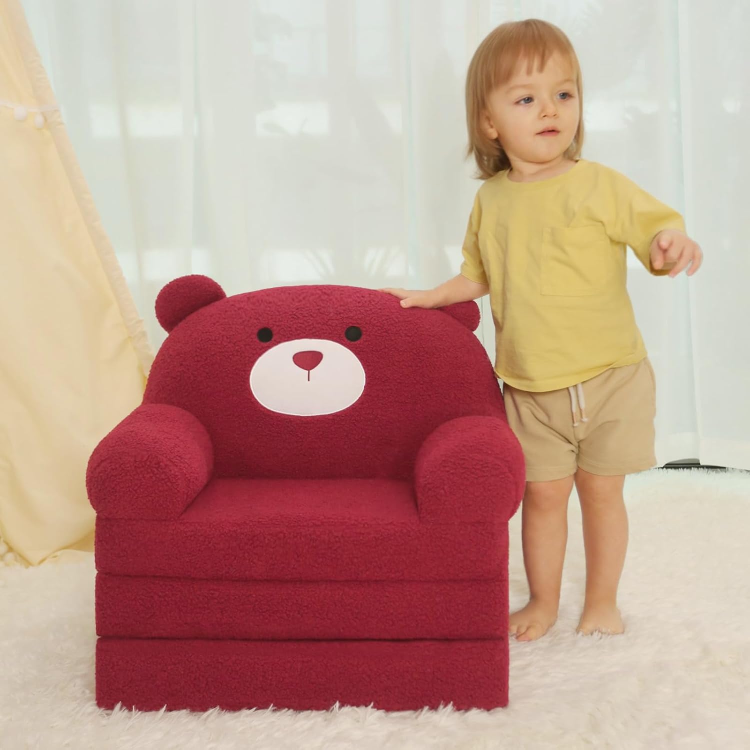 MOONBEEKI Cómoda silla para niños pequeños, sofá plegable para bebés, sofá de felpa plegable para niñas y niños de 1 a 3 años
