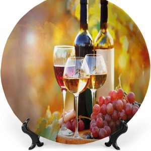 Platos decorativos, adorno con estampado de vino, vino sabroso en barril de madera en plantación de uva, 10 pulgadas, decoración de pared de cocina, Platos decorativos, adorno con estampado de vino, vino sabroso en barril de madera en plantación de uva, 10 pulgadas, decoración de pared de cocina,