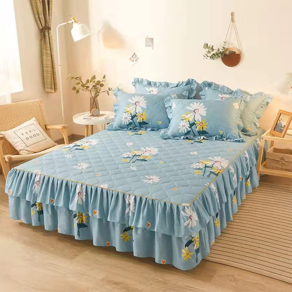 Juego de falda de cama con volantes de 3 piezas, 3 piezas, cobertura lateral de 15.7 pulgadas, suave y cálida (margarita, 59.1 x 78.7 in para cama