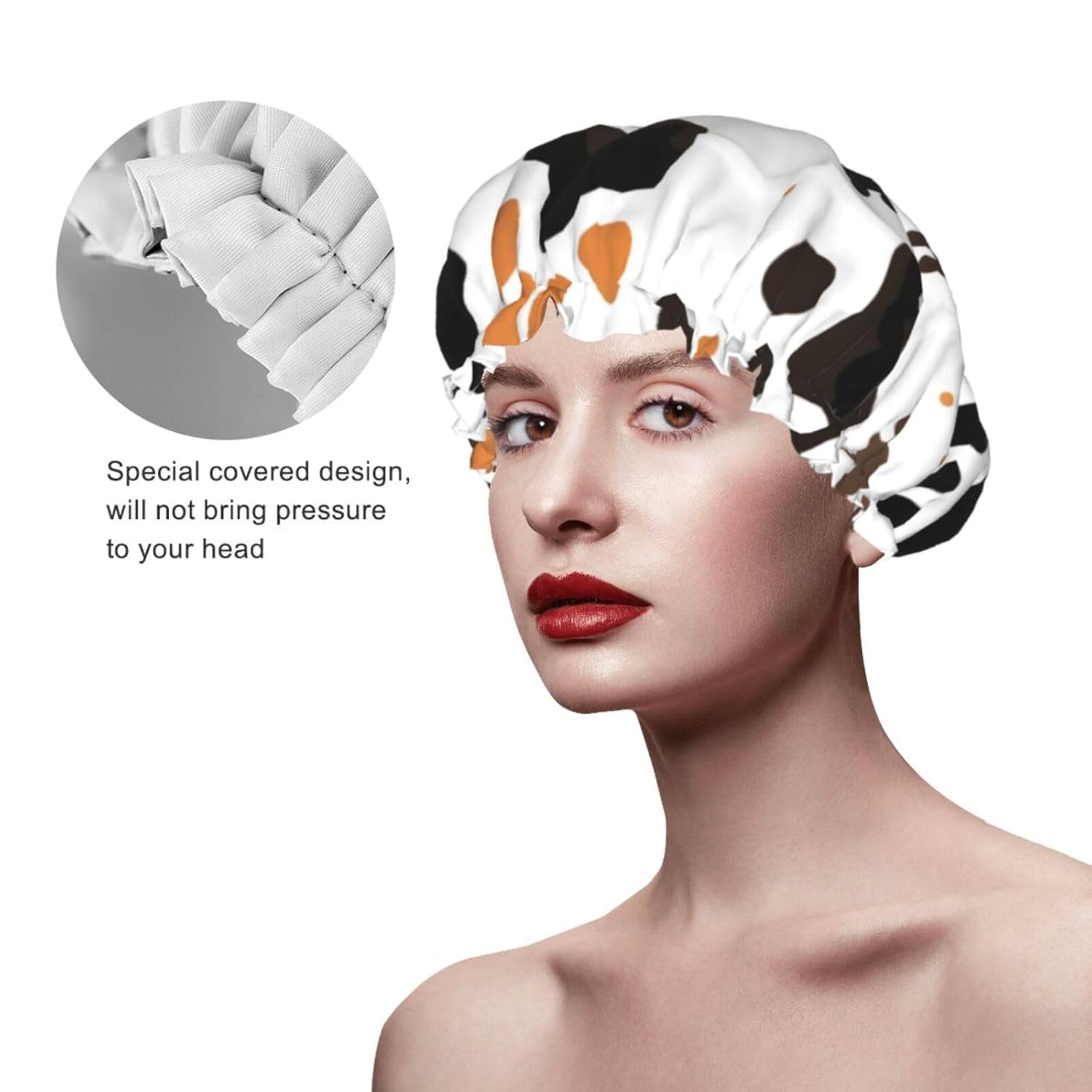 Gorro de ducha impermeable de doble capa con estampado de huellas de animales, adecuado para todas las longitudes de cabello (10.6 x 4.3 pulgadas)