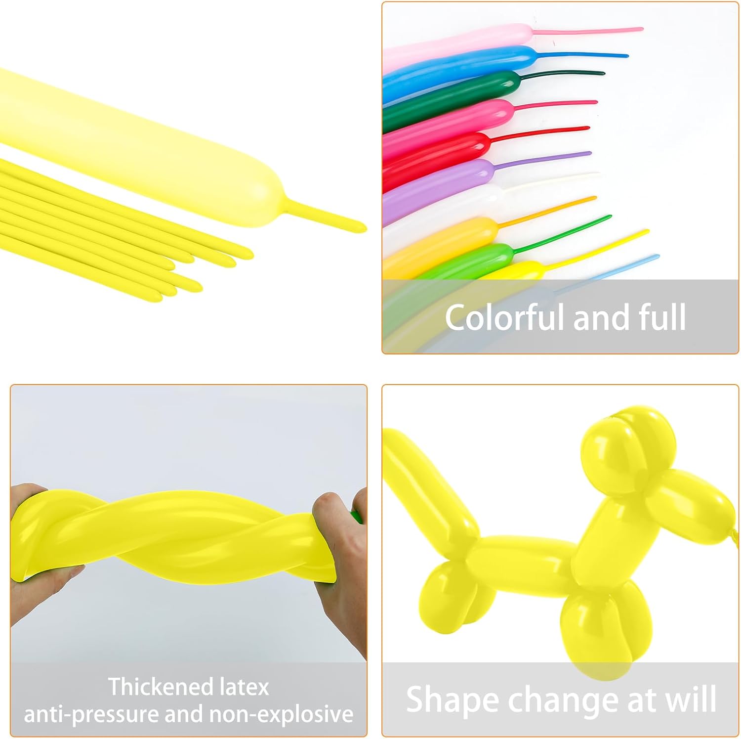 260 globos, 50 globos largos, globos amarillos 260, globos largos para arco de globos, kit de animales de globo, globos para animales de globo,