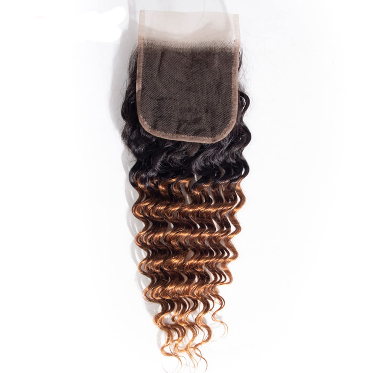 Ombre rubio miel 1B 30 onda profunda 4×4 cierre de encaje 100% cabello humano virgen brasileño sin procesar rizado profundo línea de cabello