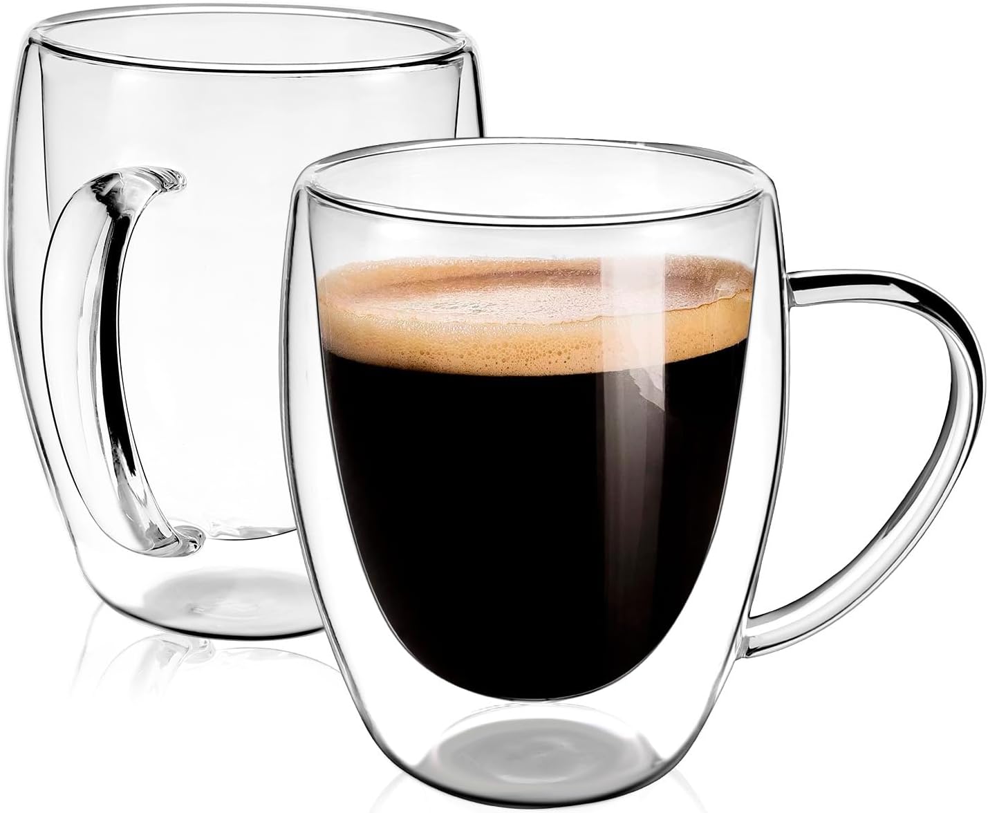 Juego de 2 tazas de café redondas con aislamiento de doble pared de vidrio transparente, tamaño mediano, 12 onzas, la mejor taza de café