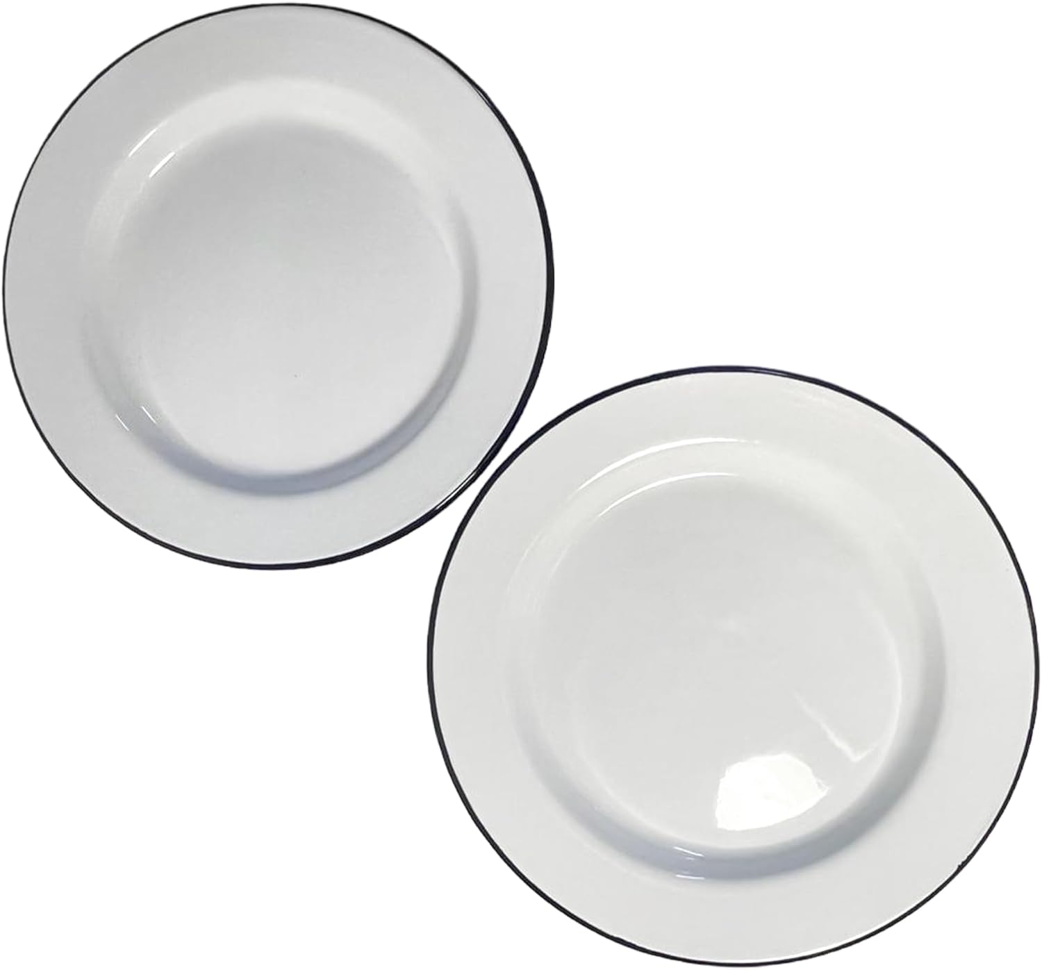 Thorness 2 platos llanos esmaltados blancos de 9.4 in  Plato esmaltado  Juego de 2 platos  Plato tradicional  Plato de cocina para tartas,