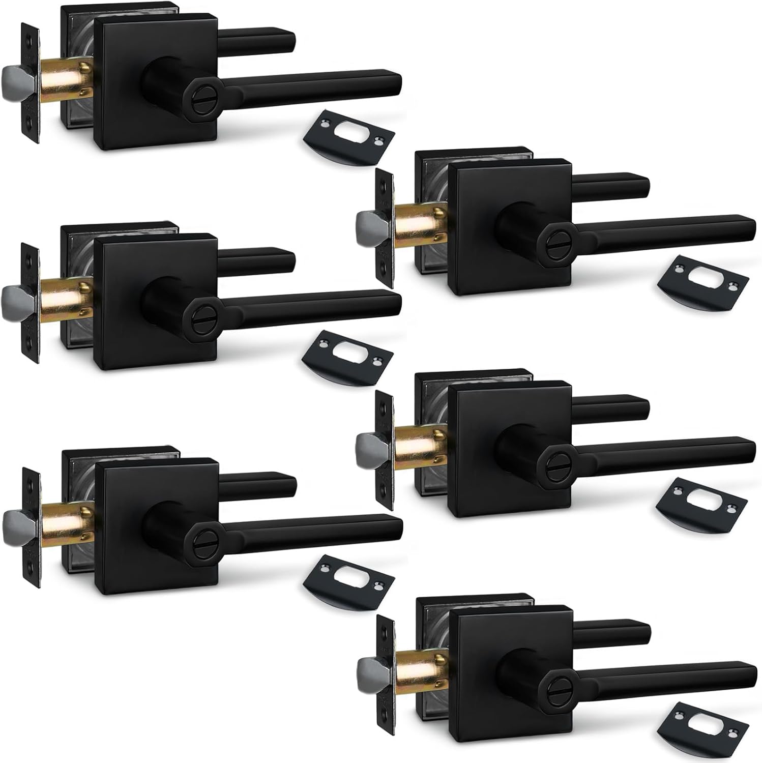 NEWBANG HD1601-DB-BK-6P – Paquete de 6 manijas para puerta de baño y baño para privacidad, manija de cerradura de puerta interior y baño en negro