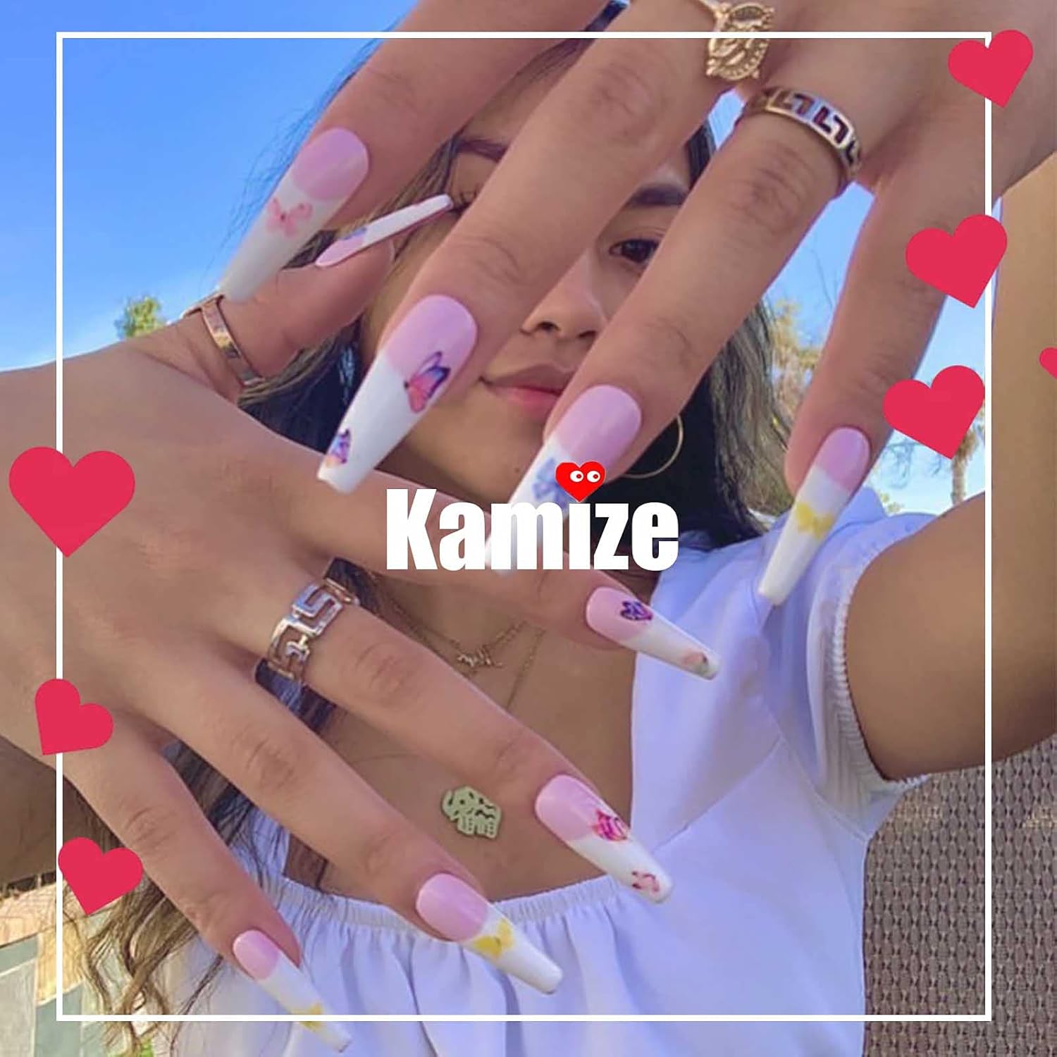 DANMANR Uñas postizas cuadradas a presión, uñas postizas cortas de acrílico francés, de cobertura completa, para mujeres y niñas, 24 unidades
