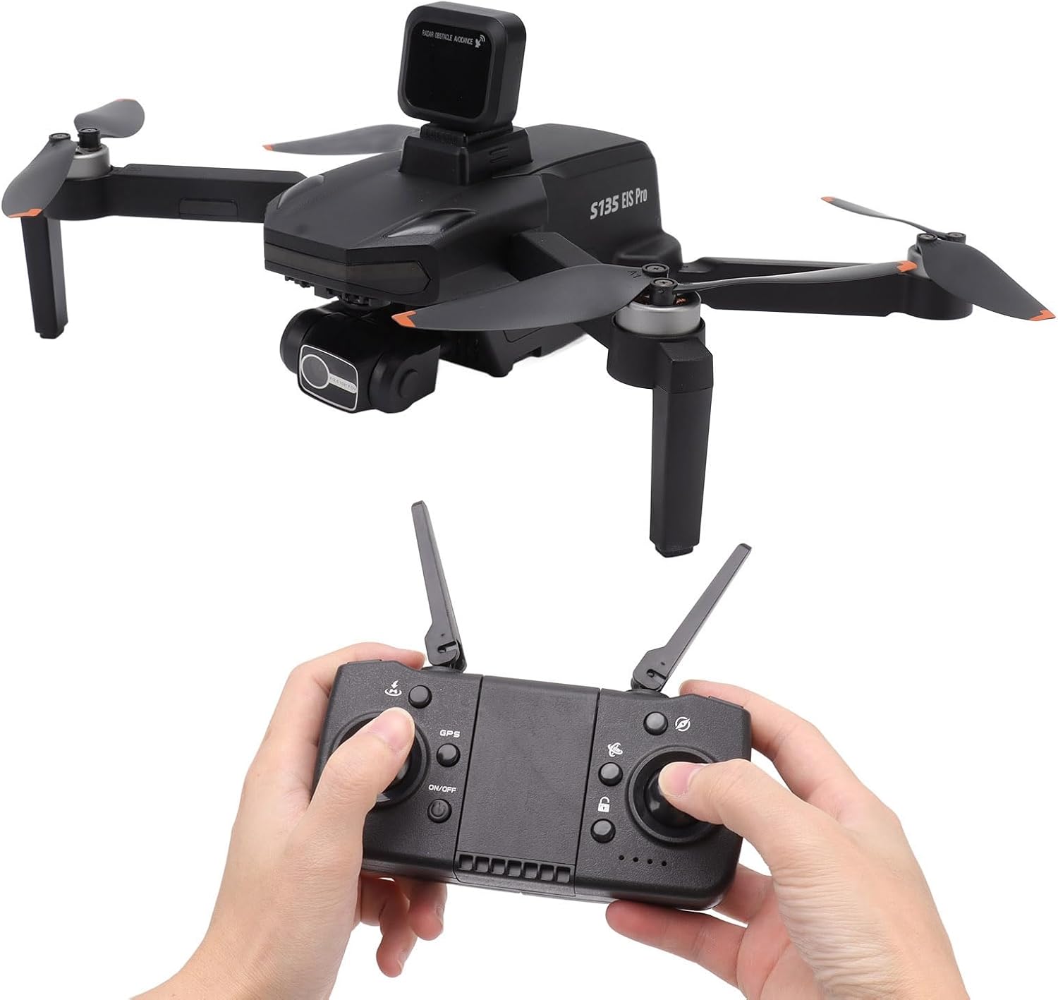Dron GPS S135, dron sin escobillas para evitar obstáculos remoto negro para disparo panorámico para más de 14 (batería dual)
