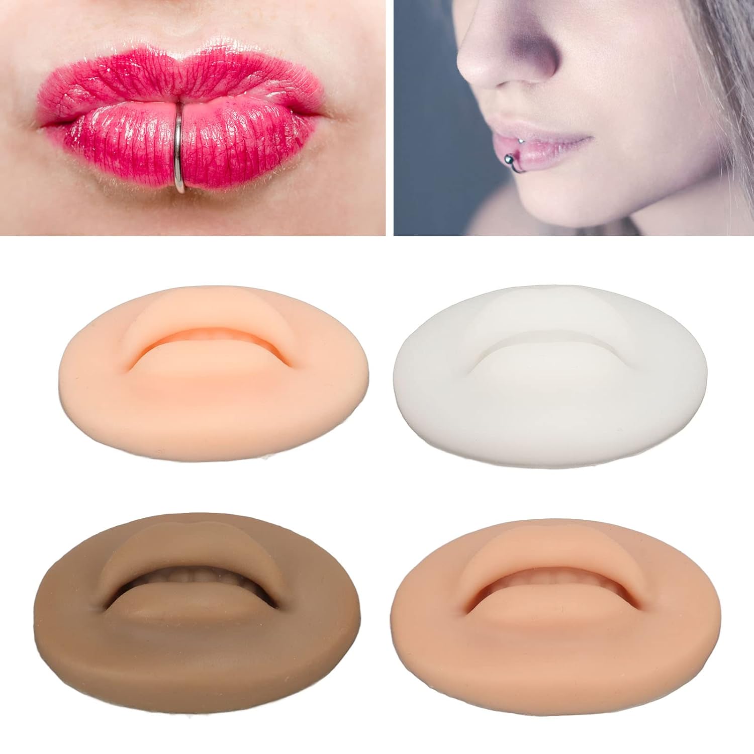 Labios de práctica de tatuajes, 4 unidades, labios de silicona de práctica, color negro oscuro, translúcido, 3D, labios falsos modelo para