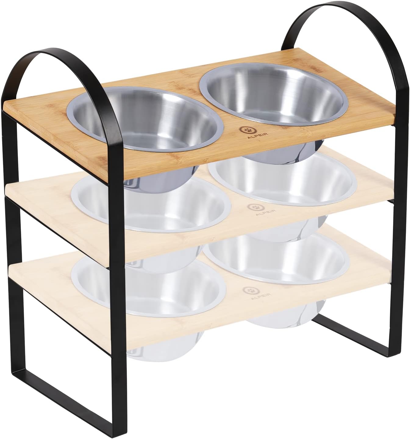 Cuencos elevados para perros, cuencos elevados ajustables para perros con 2 cuencos de acero inoxidable, soporte de bambú para alimentos para