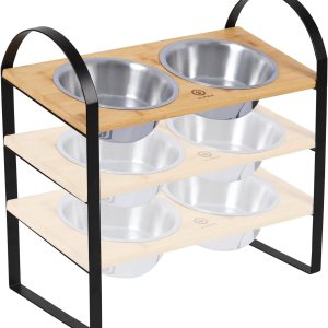 Cuencos elevados para perros, cuencos elevados ajustables para perros con 2 cuencos de acero inoxidable, soporte de bambú para alimentos para Cuencos elevados para perros, cuencos elevados ajustables para perros con 2 cuencos de acero inoxidable, soporte de bambú para alimentos para