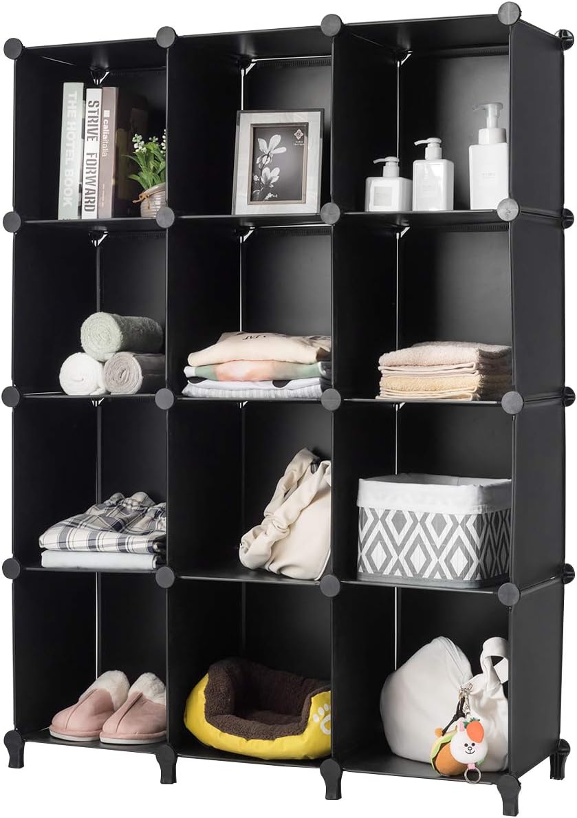 Tangkula Organizador de almacenamiento de 12 cubos, gabinete de plástico PP con marco de acero inoxidable, sistema de almacenamiento modular