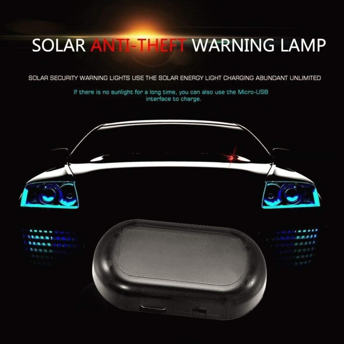 Luz de alarma de coche de energía solar simulada simulada alarma antirrobo LED intermitente luz de seguridad con nuevo puerto USB, rojo x2