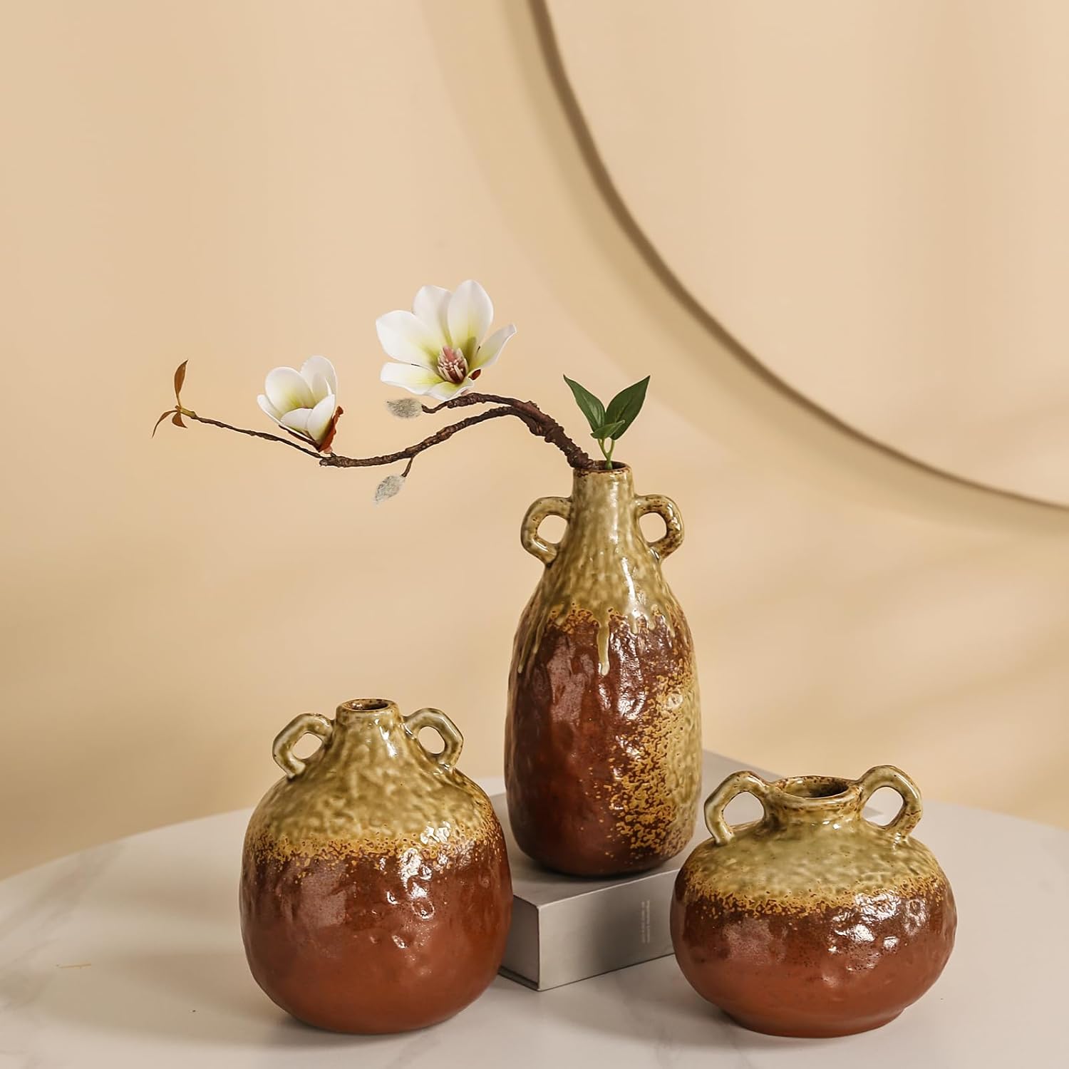 Jarrón moderno para decoración de granja, jarrones de cerámica de cerámica para mesa, florero de cerámica vintage para centro de mesa del hogar y
