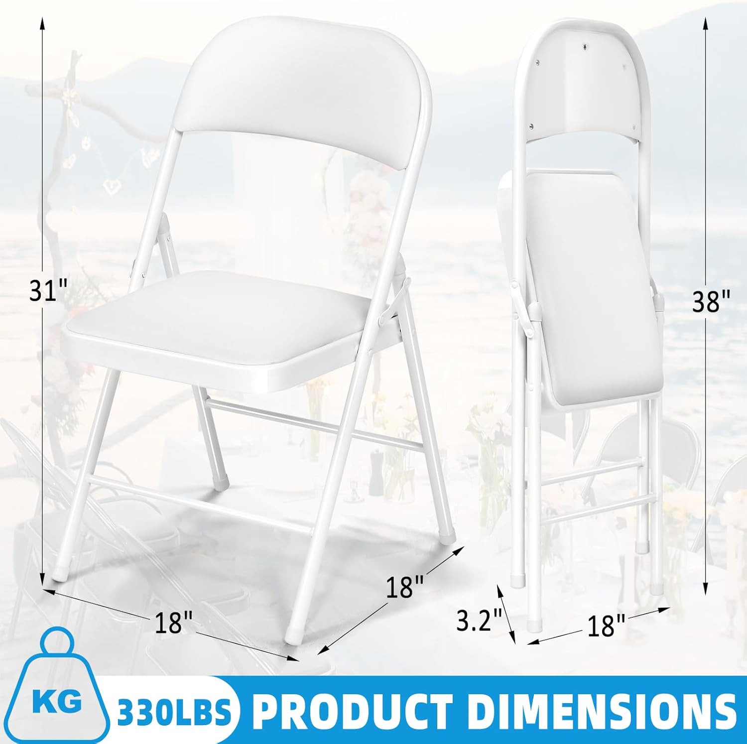 Fenbeli Sillas plegables con asientos acolchados, paquete de 4 sillas plegables acolchadas con marco de acero para el hogar y la oficina, eventos en