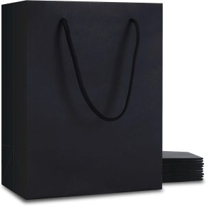 YACEYACE Bolsas de regalo negras de tamaño mediano, 10 unidades de 8 x 4.25 x 10 pulgadas, bolsas de regalo negras medianas con asas de cinta, YACEYACE Bolsas de regalo negras de tamaño mediano, 10 unidades de 8 x 4.25 x 10 pulgadas, bolsas de regalo negras medianas con asas de cinta,