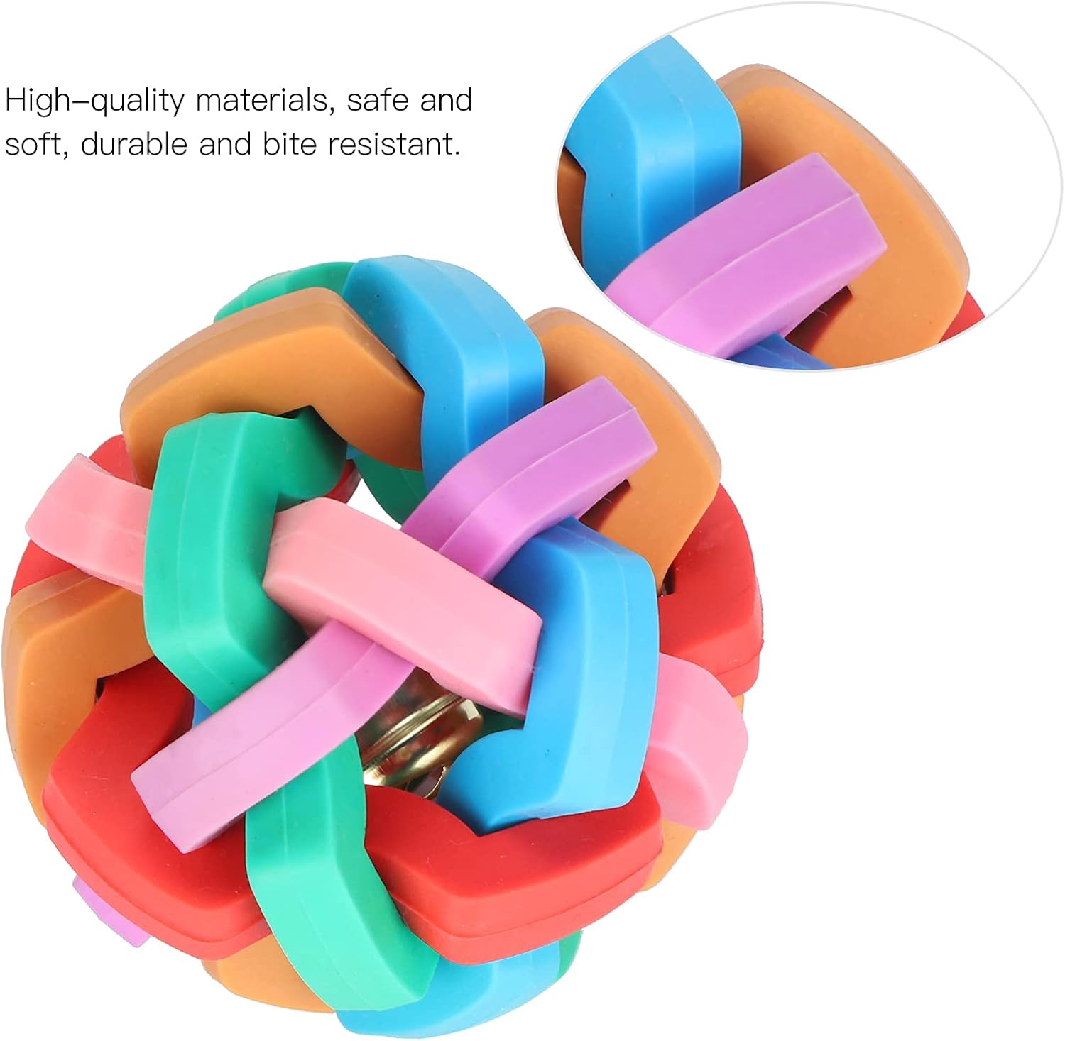 GLOGLOW Juguetes de bola de goma, colorido suave TPR bola masticar juguete interactivo con campana interior para perros Mini cerdos (M) juguetes de