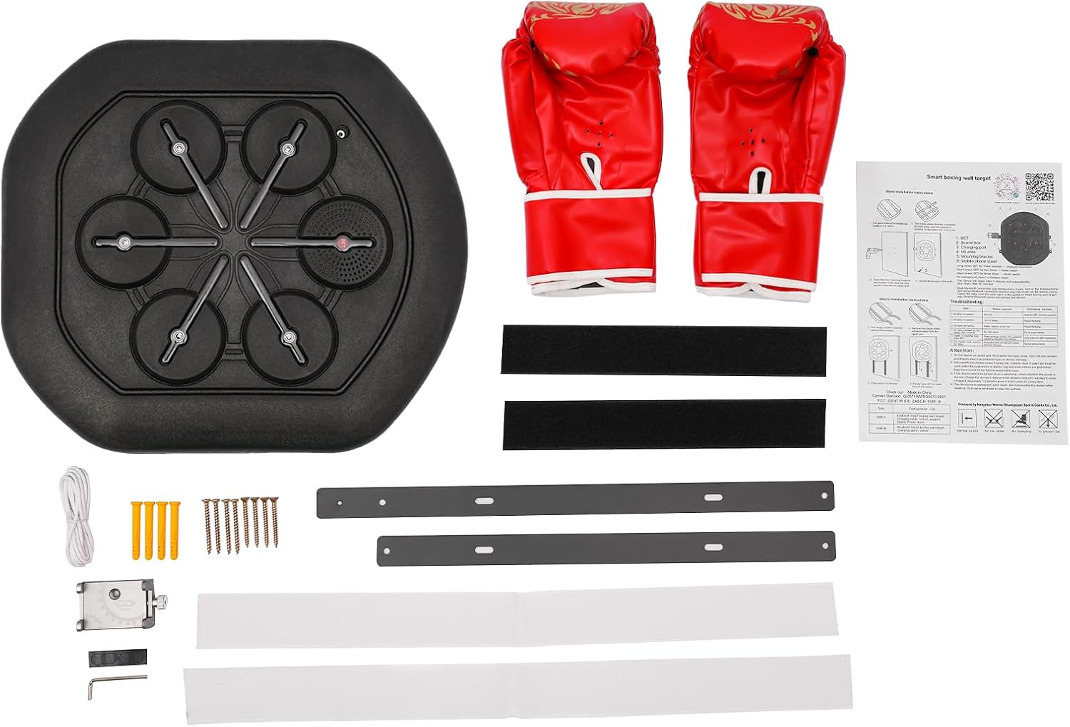 Máquina de boxeo de música, máquina de entrenamiento de boxeo de luz LED montada en la pared, conexión Bluetooth+cable de carga USB+1 par de