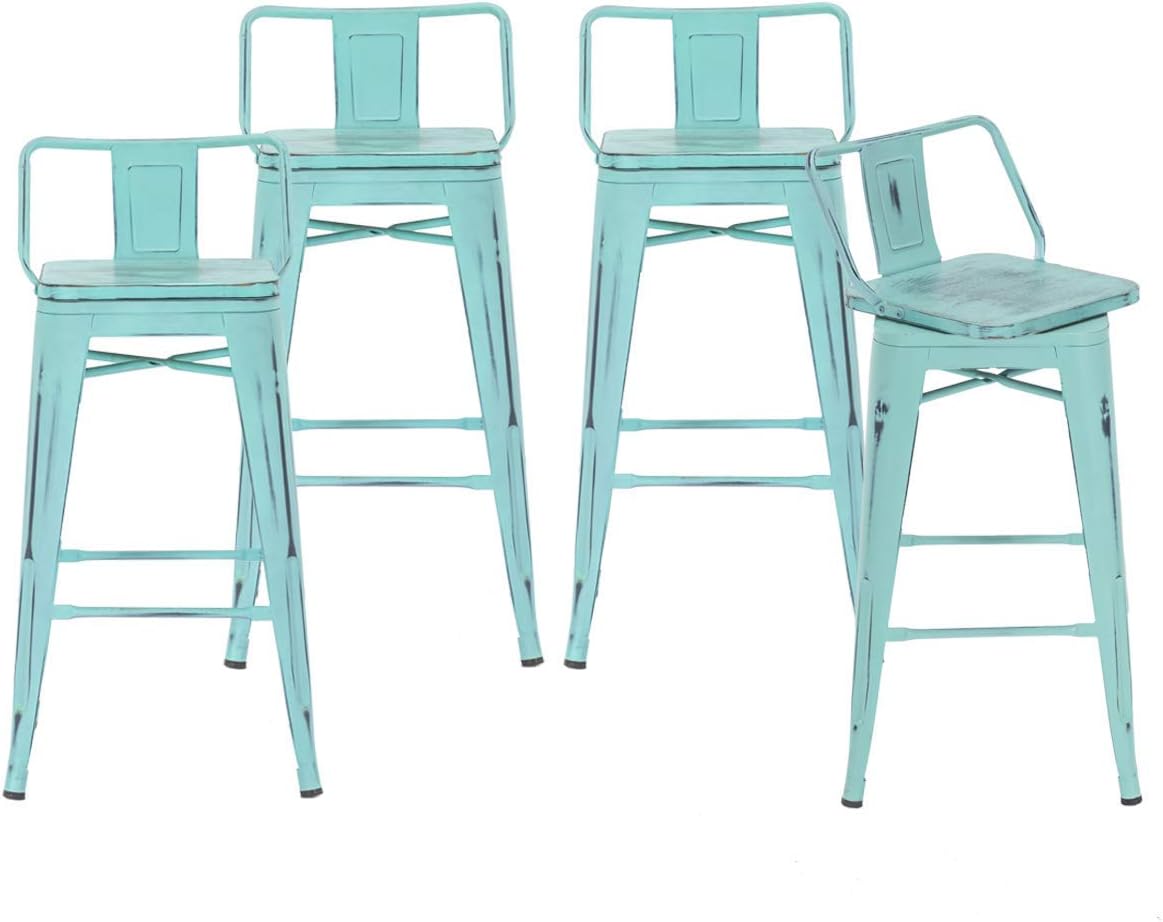 Changjie Furniture Juego de 4 taburetes de bar giratorios de 24 pulgadas con respaldo, taburetes de bar industriales para cocina (giratorios de 24