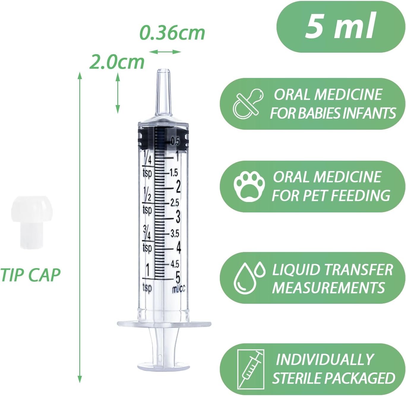 Jeringa de 0.2 fl oz para líquidos, alimentos, orales, laboratorios científicos, medición, dispensación, adaptador a presión, manualidades, punta