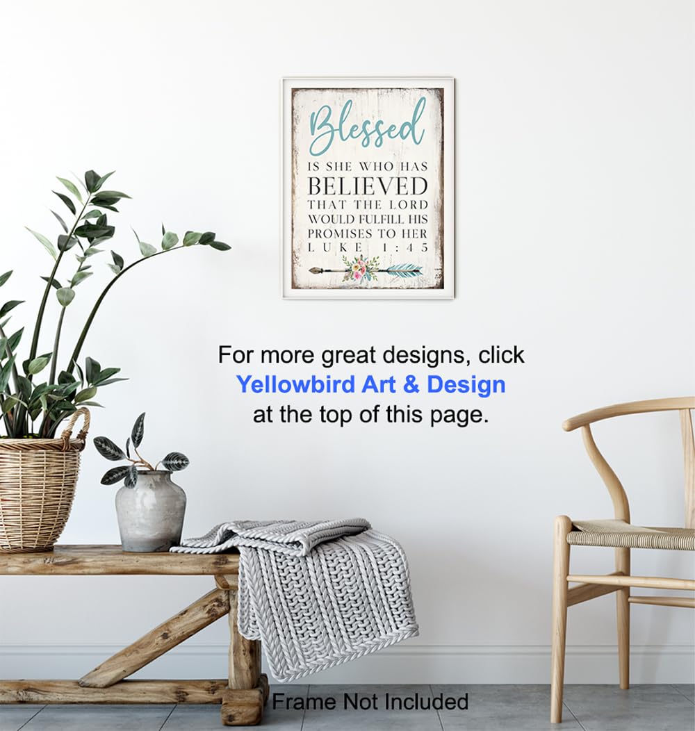 Inspirational Bible Verse Wall Art 11×14 – Motivational Bible Verses Wall Decor for Women – Blessed Is She Religious Art Print – spiritual Gifts for