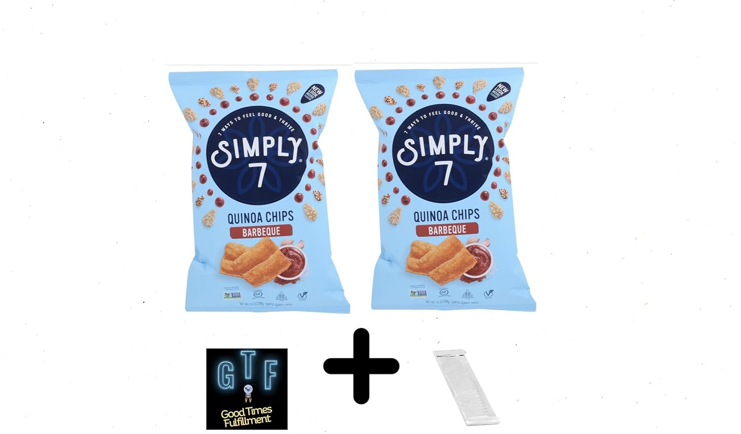 Simply 7 – Paquete de 2 chips de quina para barbacoa. Pegatina GTF y barra de goma de mascar de menta verde