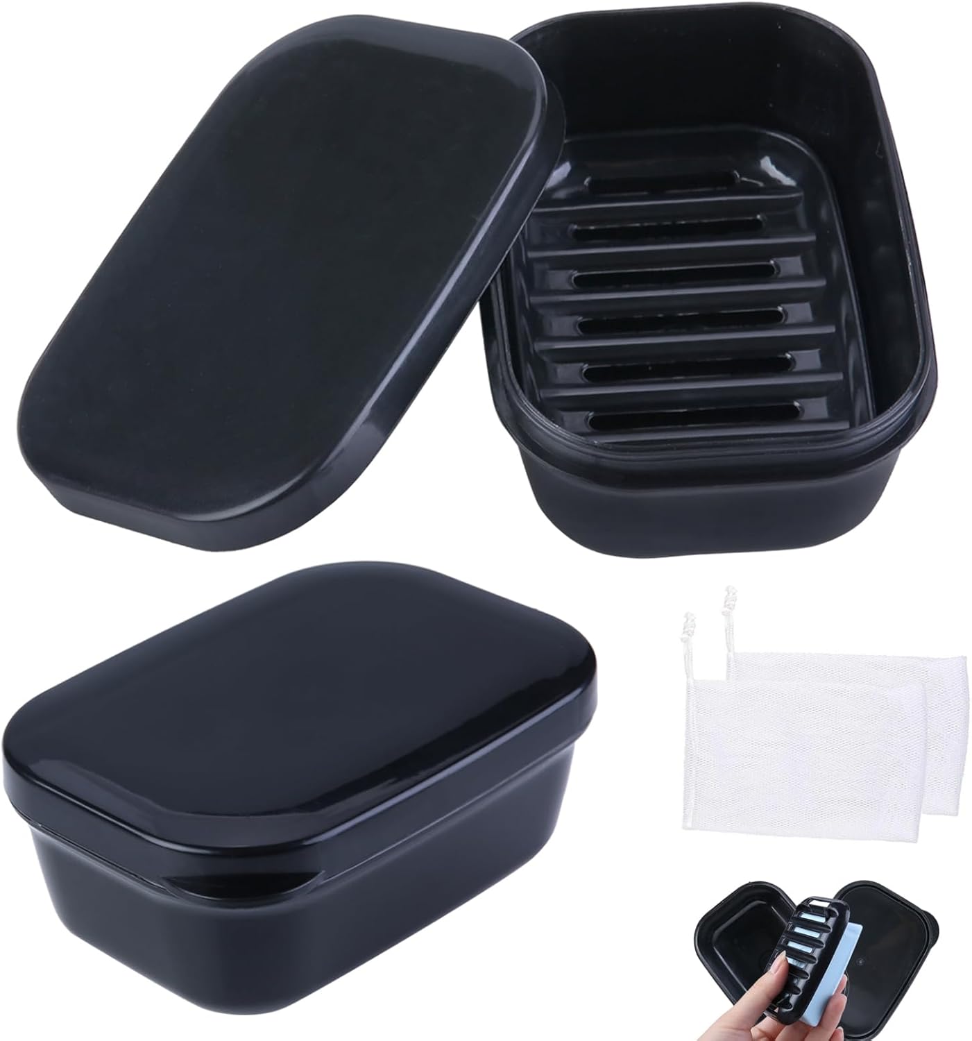 TITATI Paquete de 2 soportes para jabón en barra, estuche de jabón de viaje con tapa, jaboneras portátiles con bolsas para jabón en barra, caja de