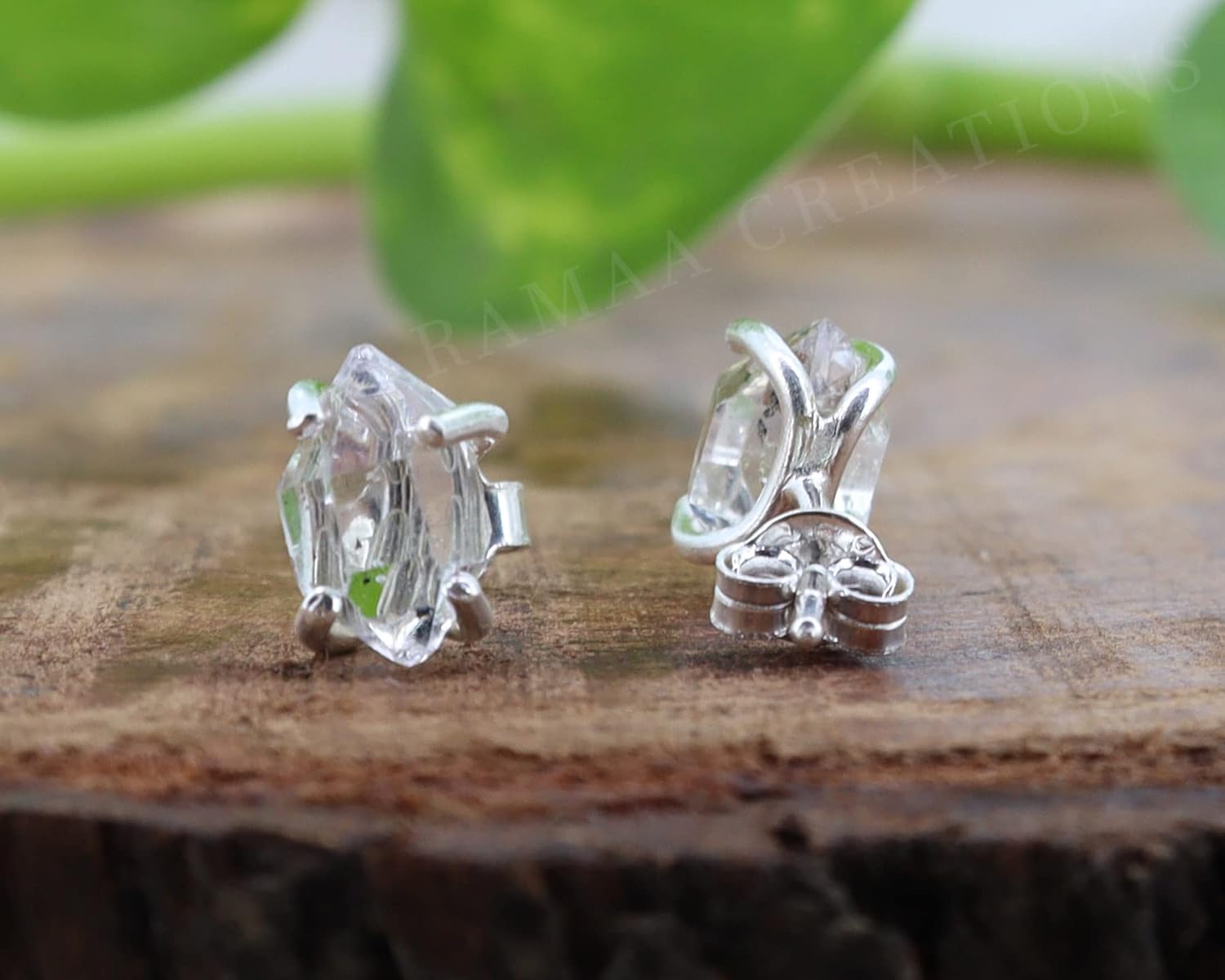 Raw Herkimer Diamond Studs  4-Prong Herkimer Diamond Earrings  Handmade Jewelry  Sterling Silver 925