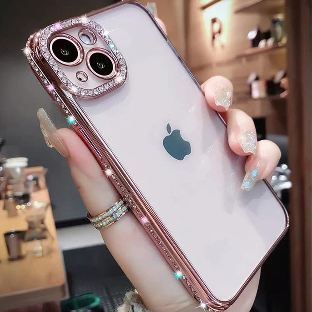 Casechics Funda compatible con iPhone, funda de lujo con purpurina brillante de diamante electro chapado en el borde del borde de cuerpo completo,