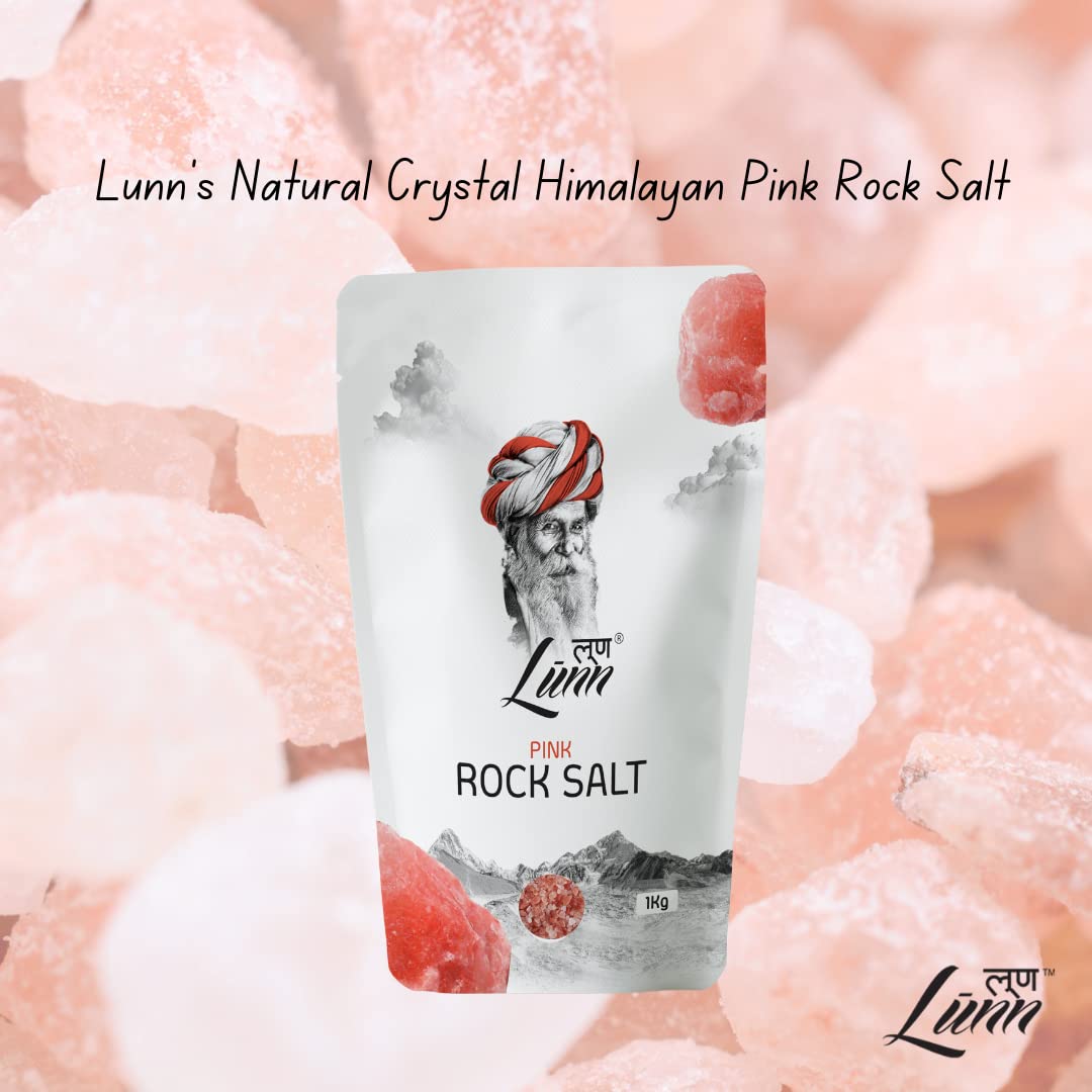 LUNN Sal de roca rosa del Himalaya de cristal natural  35.27 onzas (2.2 lbs)  Rica en minerales  Sal pura sin refinar  Sin OMG  Sin gluten  Vegana