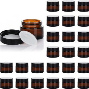 Hoa Kinh – Tarro de vidrio de 1 onza con tapa, paquete de 25 recipientes redondos de ámbar para cosméticos con forros interiores y tapas negras, Hoa Kinh – Tarro de vidrio de 1 onza con tapa, paquete de 25 recipientes redondos de ámbar para cosméticos con forros interiores y tapas negras,