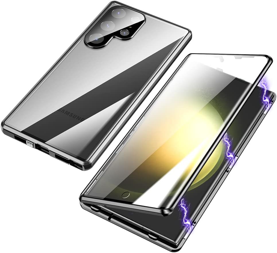 Funda para Samsung Galaxy S23 Ultra, protección de cuerpo completo de 360 grados con bloqueo de seguridad, absorción magnética, parachoques de metal