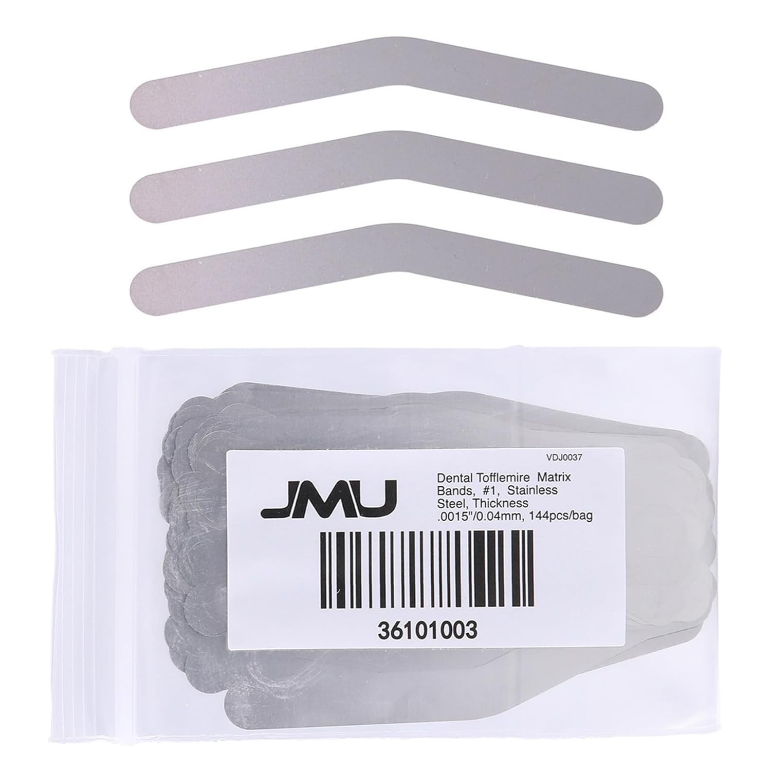 JMU 144 bandas dentales de matriz de tofflemire 1#, acero inoxidable, grosor .0015 pulgadas0.002 in
