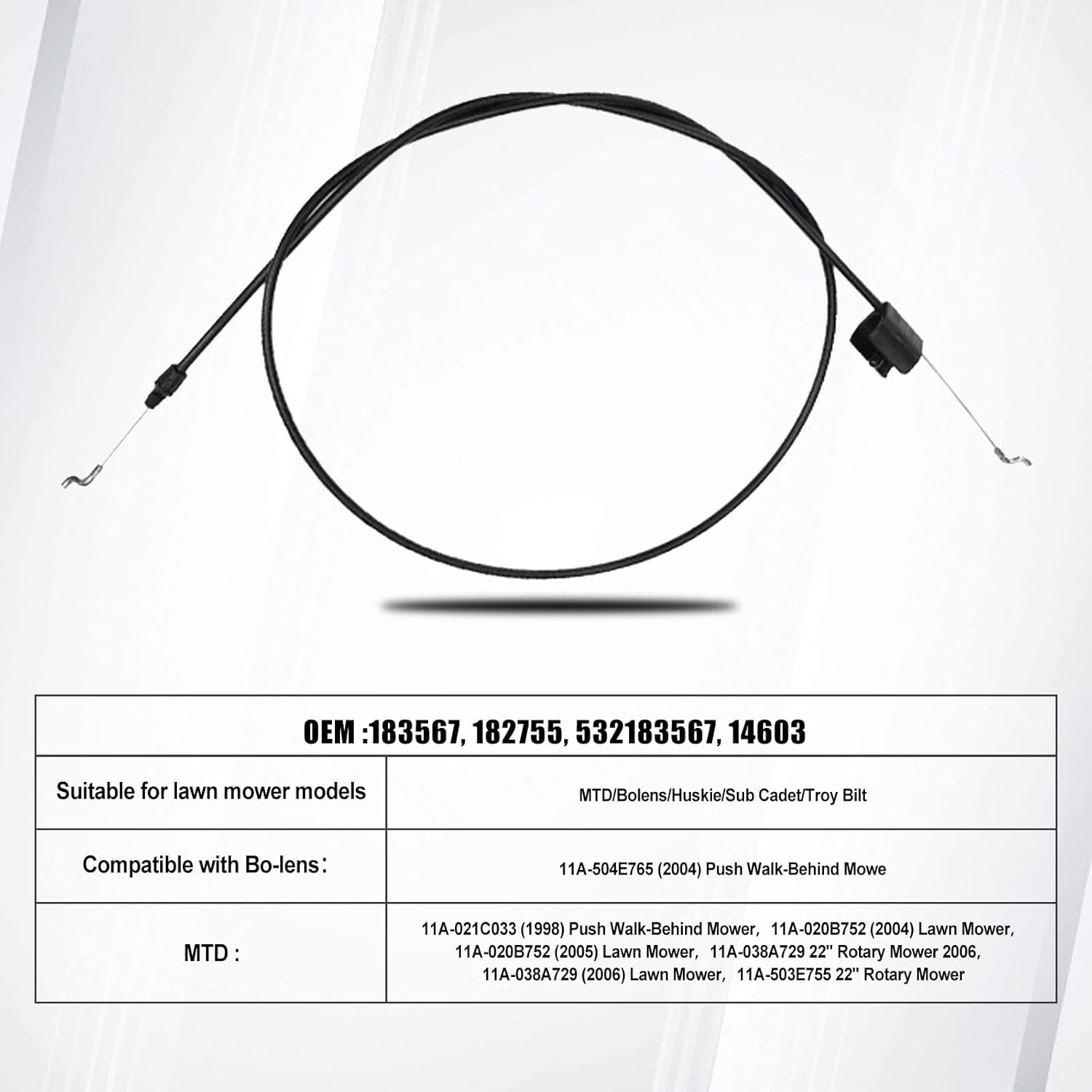 Cable de control de seguridad para cortacésped, cable de acelerador, 183567,182755,532183567,14603 Cable de control de zona del motor para