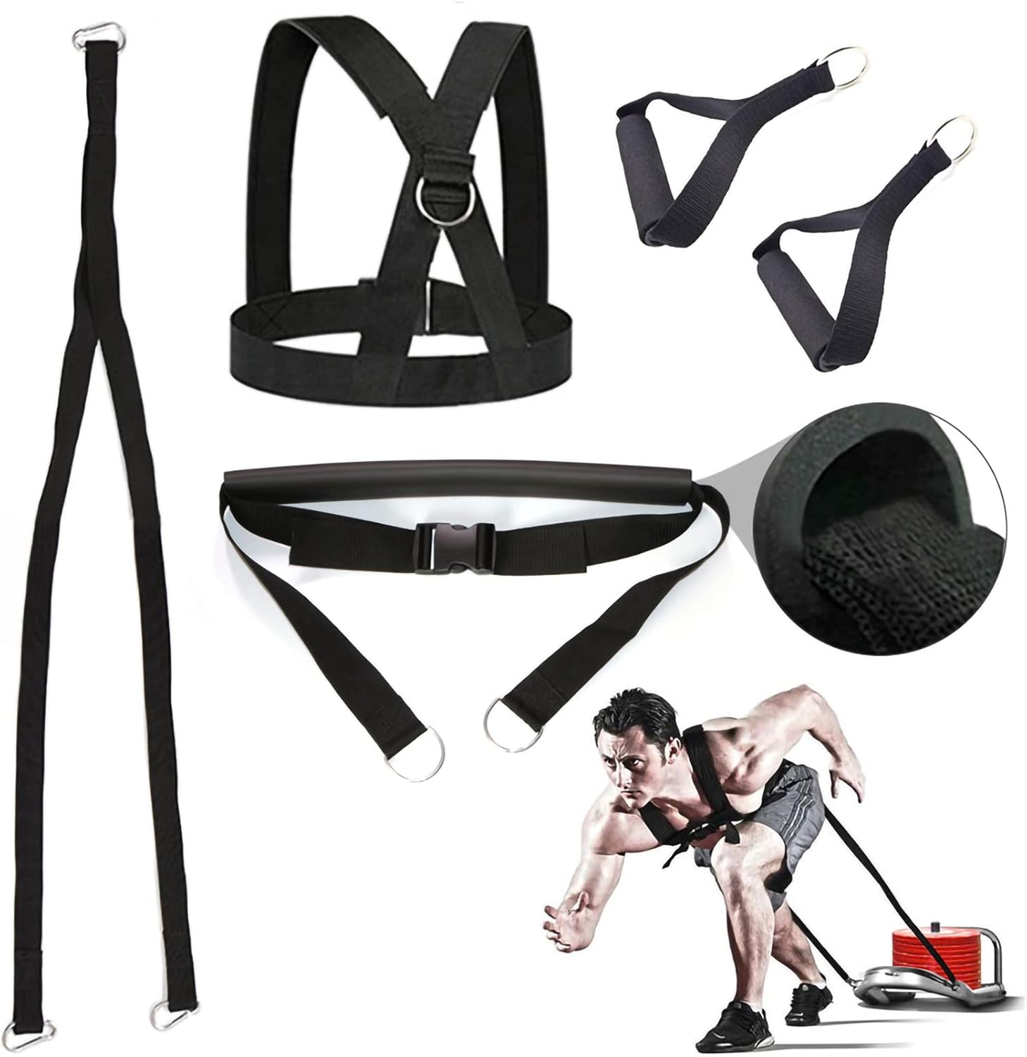Juego de bandas de entrenamiento de resistencia al ejercicio, equipo de entrenamiento, kit de arnés de trineo de peso de doble resistencia, correa
