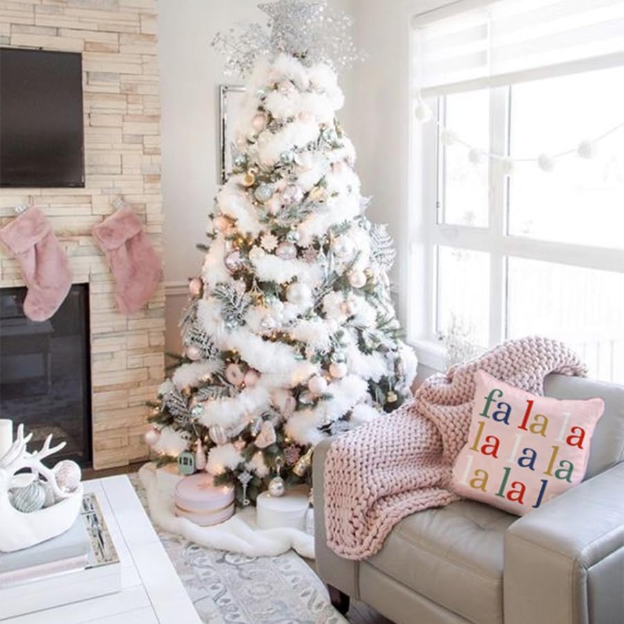 HERHOME Juego de 4 fundas de almohada de Navidad de 18 x 18 pulgadas, diseño de ballet, decoración de árbol de Navidad, color rosa, fundas de